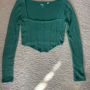 PacSun Teal Ribbed Long Sleeve Top